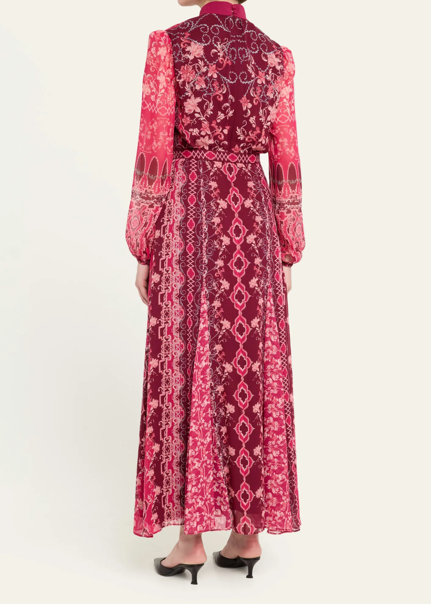 SaloniJacqui-B Belted Floral Silk Midi Dress