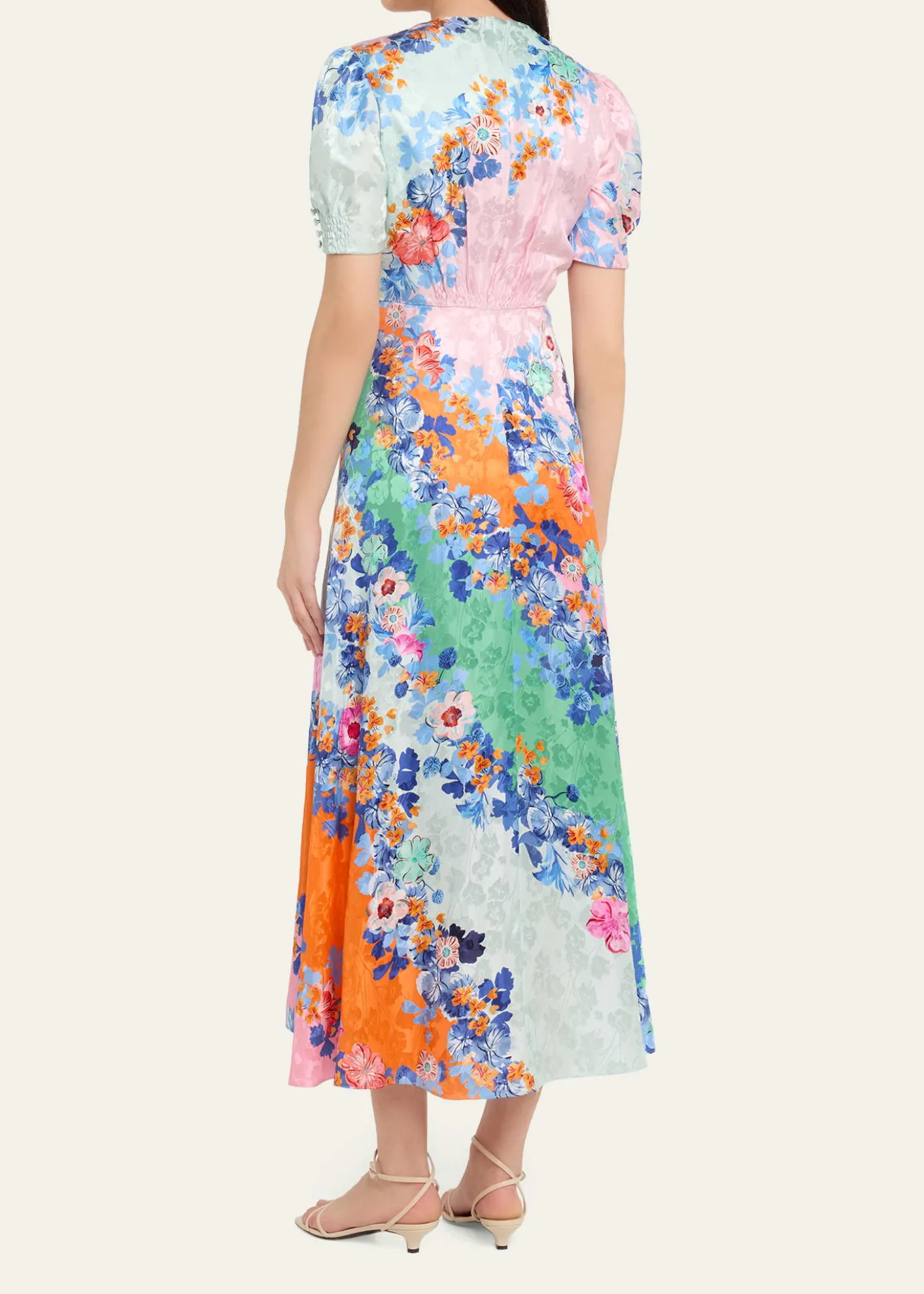 SaloniLea Floral Silk Jacquard Button-Front Midi Dress