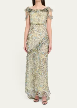 SaloniNina Leopard Ruffled Chiffon Dress