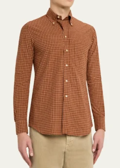 Salvatore PiccoloMen's Cotton Windowpane Plaid Sport Shirt
