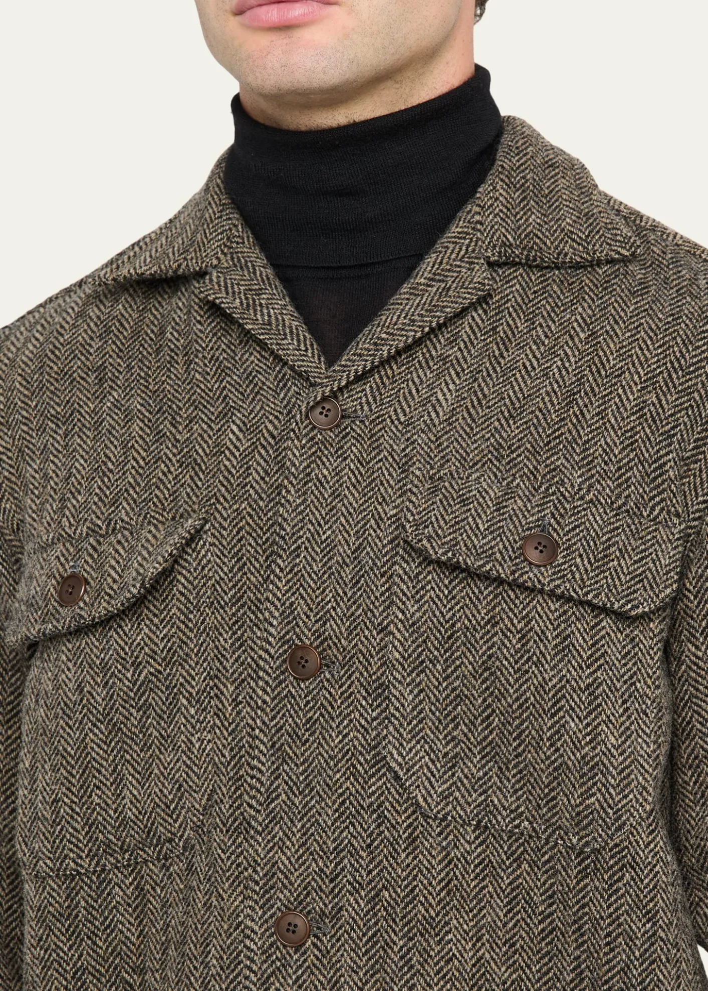 Salvatore PiccoloMen's Herringbone Wool Dual-Pocket Overshirt