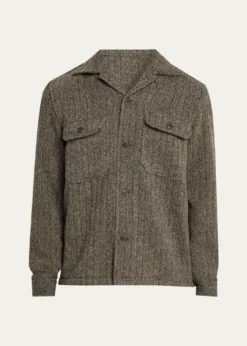 Salvatore PiccoloMen's Herringbone Wool Dual-Pocket Overshirt