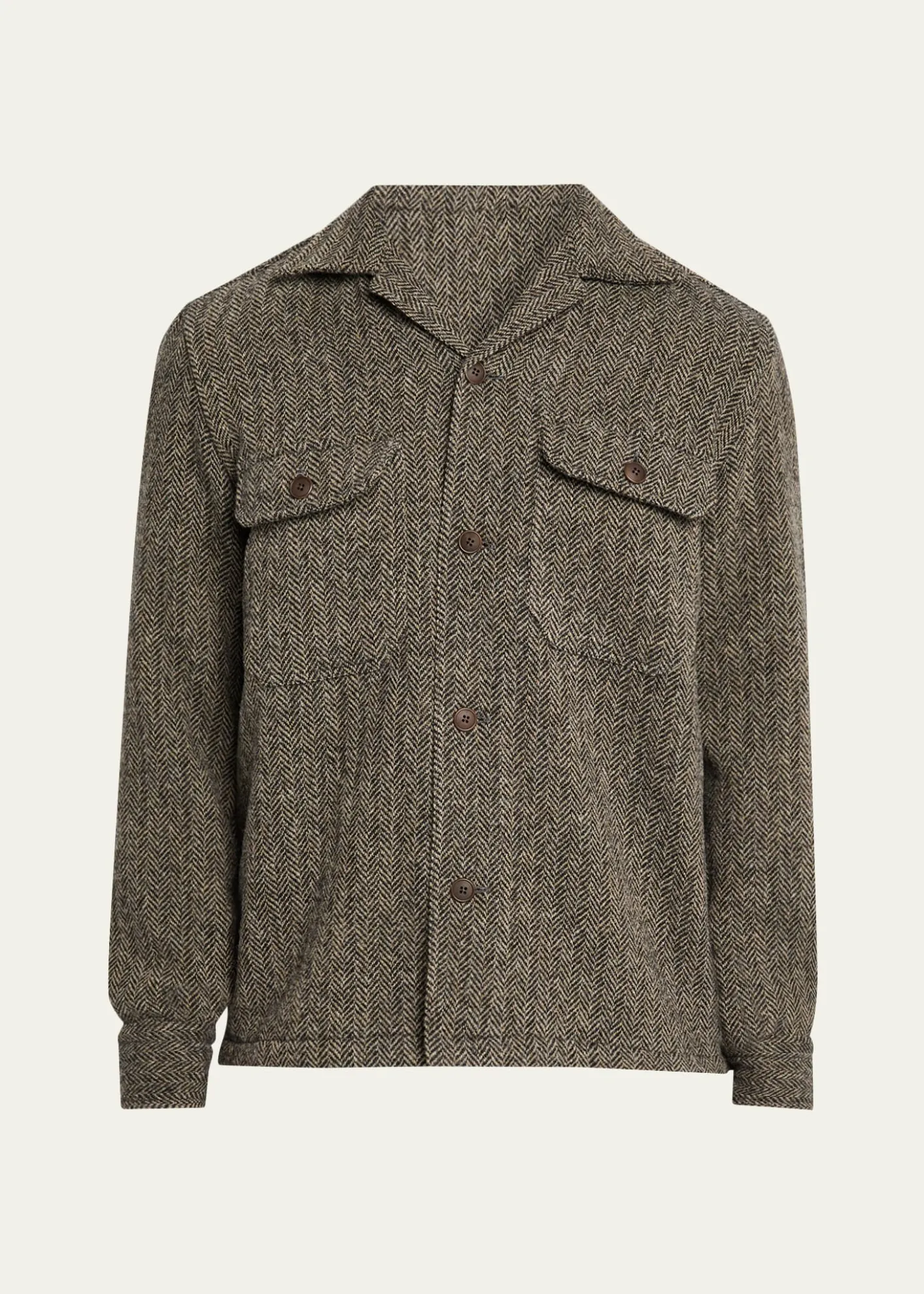 Salvatore PiccoloMen's Herringbone Wool Dual-Pocket Overshirt