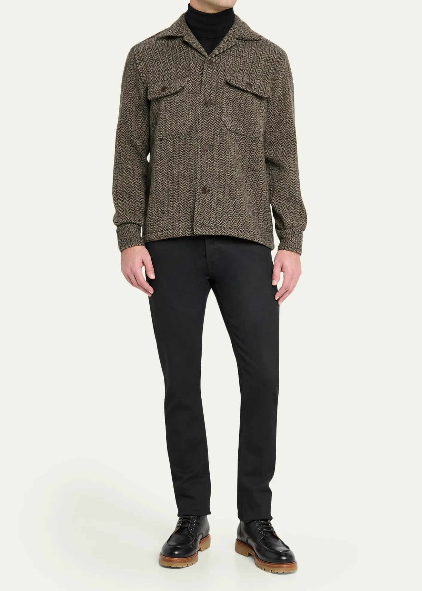 Salvatore PiccoloMen's Herringbone Wool Dual-Pocket Overshirt