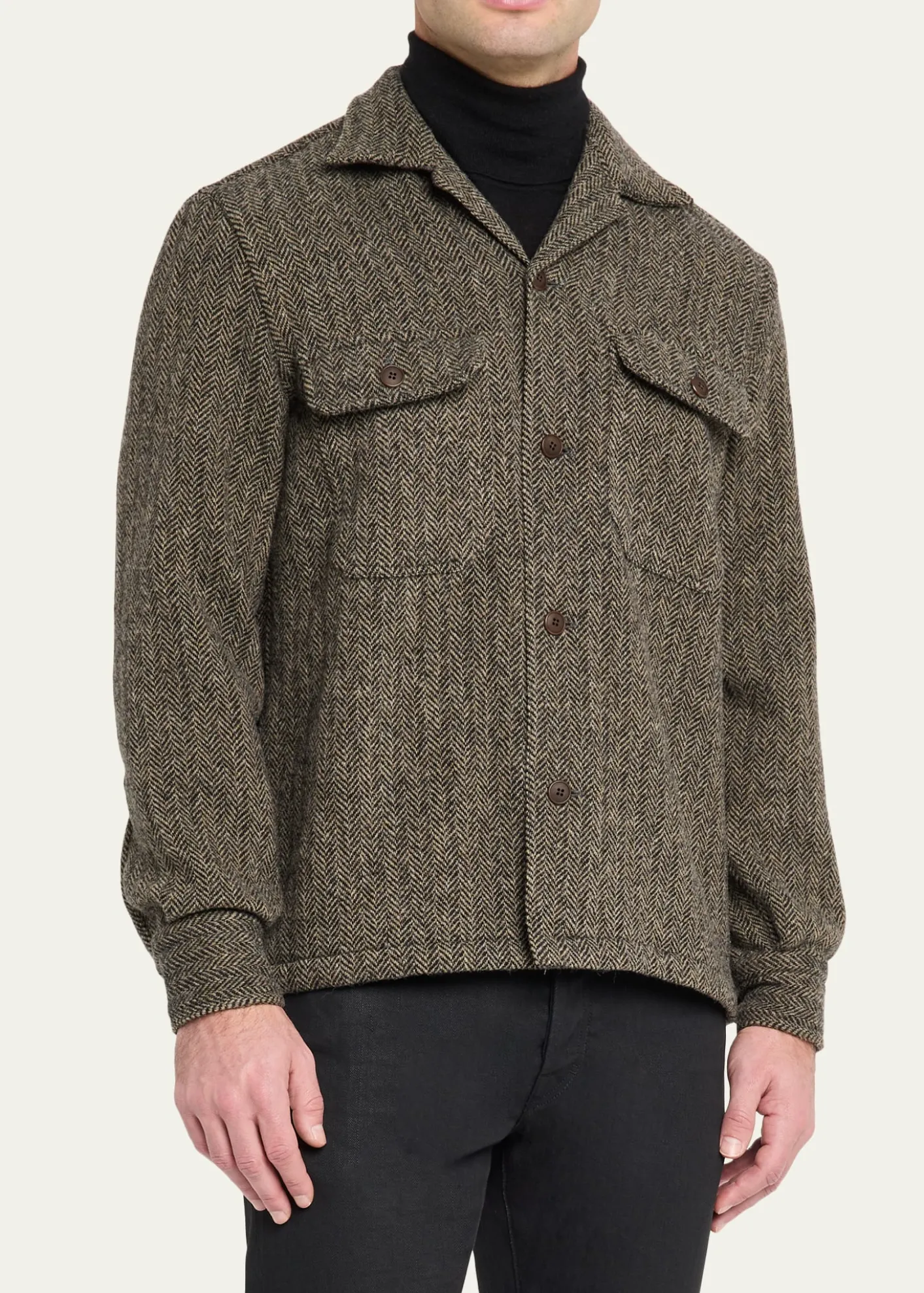 Salvatore PiccoloMen's Herringbone Wool Dual-Pocket Overshirt