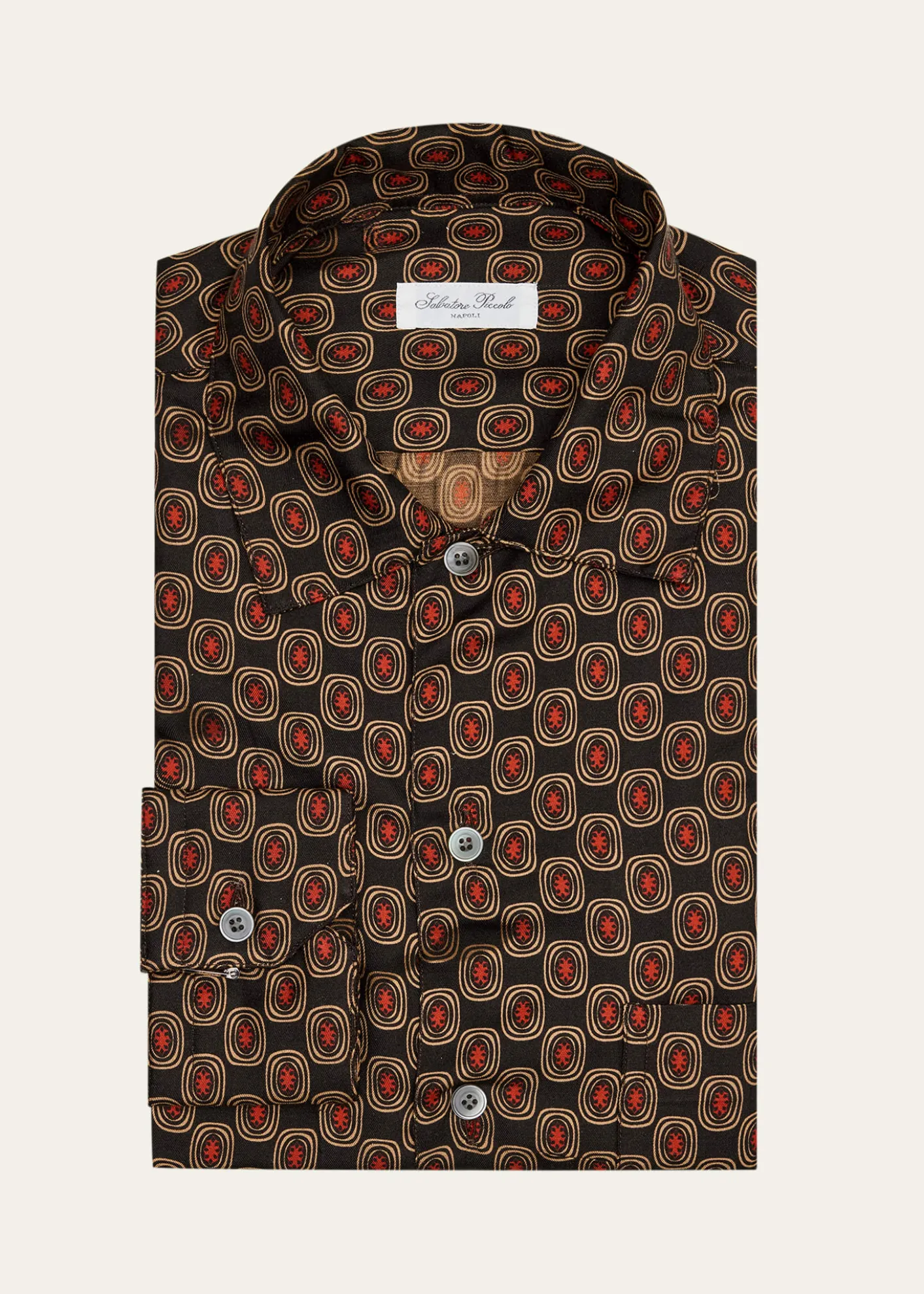 Salvatore PiccoloMen's Silk Geometric Circle-Print Dress Shirt