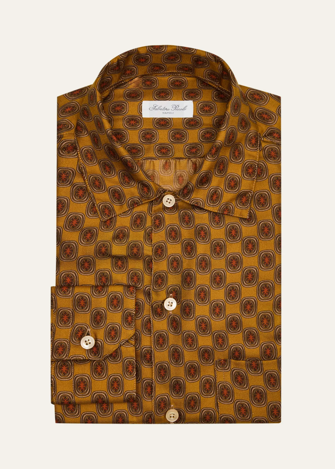Salvatore PiccoloMen's Silk Geometric Circle-Print Dress Shirt