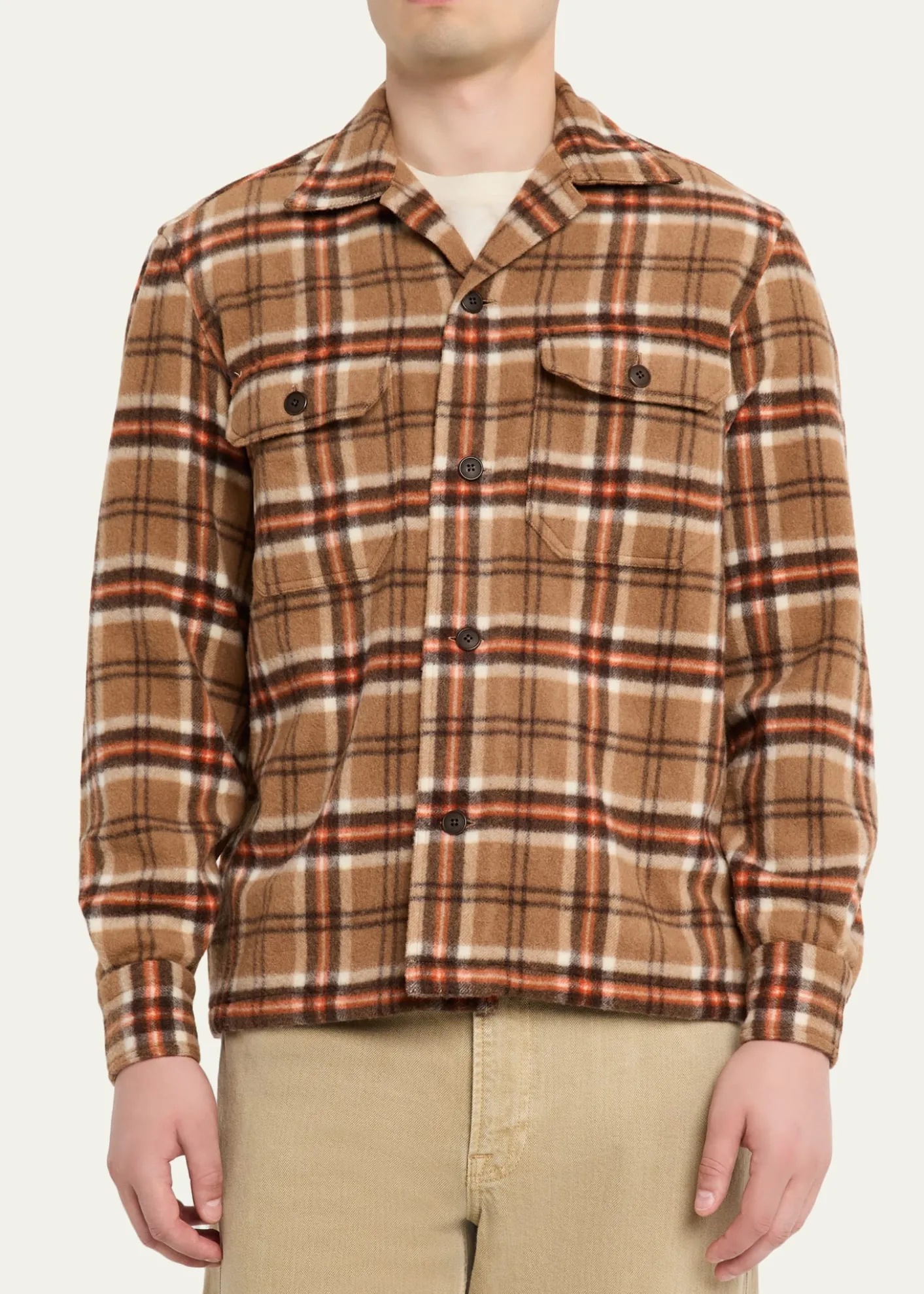 Salvatore PiccoloMen's Wool and Cashmere Double-Pocket Plaid Overshirt