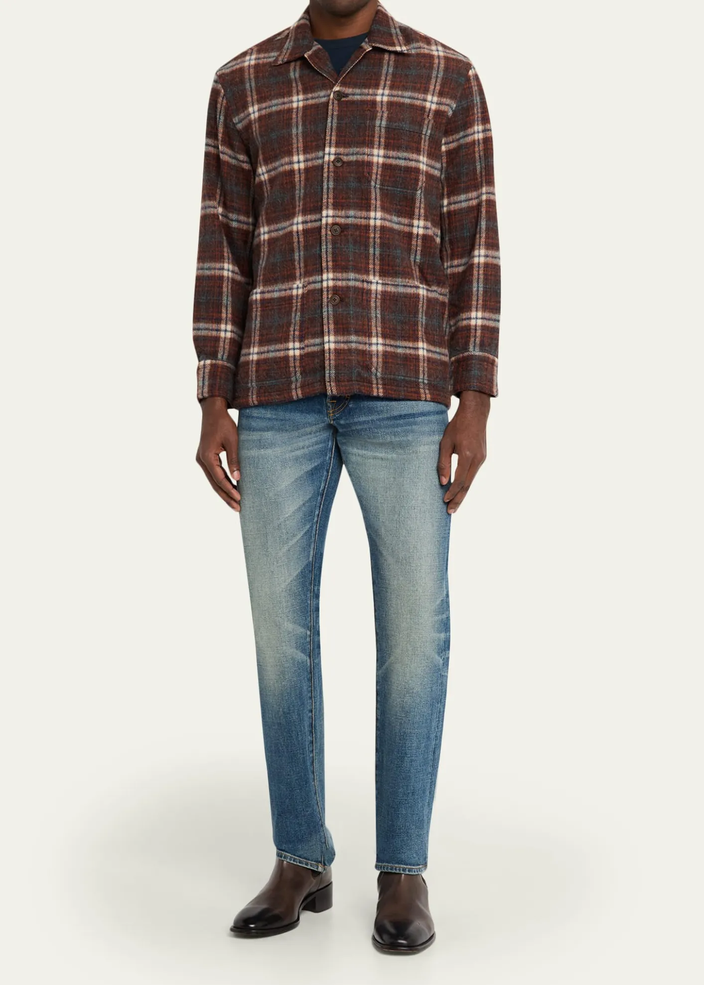Salvatore PiccoloMen's Wool and Nylon Plaid Overshirt