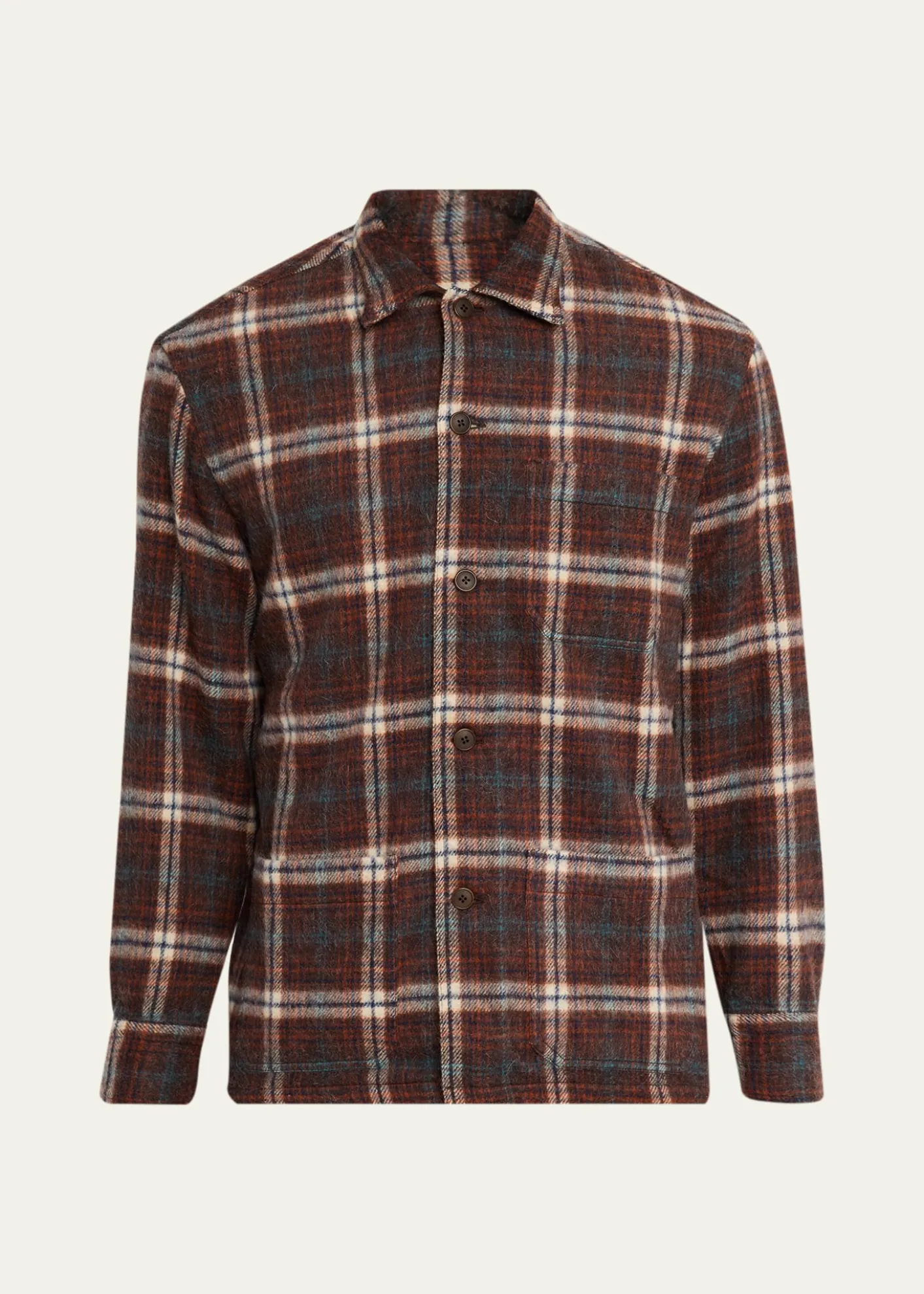 Salvatore PiccoloMen's Wool and Nylon Plaid Overshirt