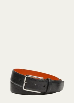 SantoniMen's Rectangle Buckle Grained Leather Belt