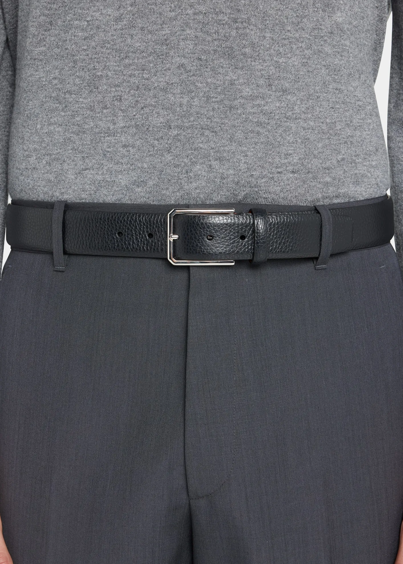 SantoniMen's Rectangle Buckle Grained Leather Belt