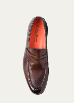 SantoniMen's Door Burnished Leather Penny Loafers