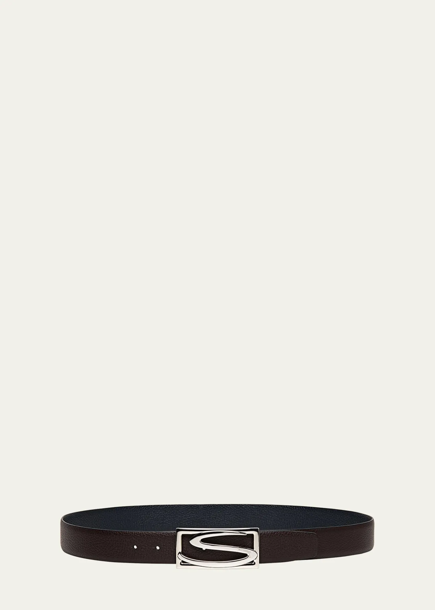 SantoniMen's Rectangle S-Buckle Reversible Leather Belt