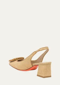 Santoni50mm Lemon Raffia and Leather Slingback Pumps