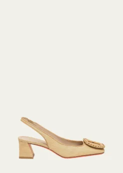Santoni50mm Lemon Raffia and Leather Slingback Pumps