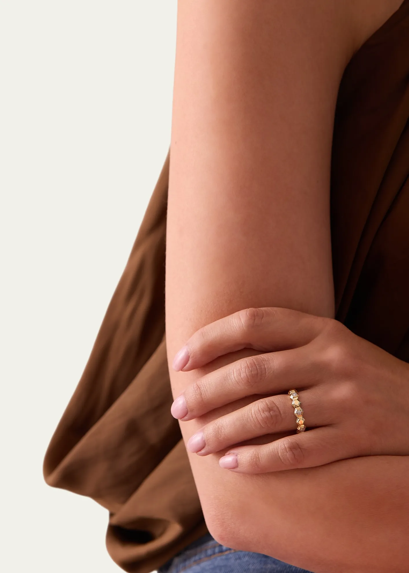 Sara WeinstockHoney Comb 18K Gold & Diamond Hexagon Band Ring