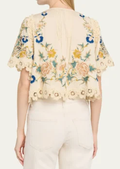 SeaAdonna Embroidered Tie-Front Top