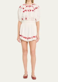 SeaCatharina Embroidered Bubble Crop Top