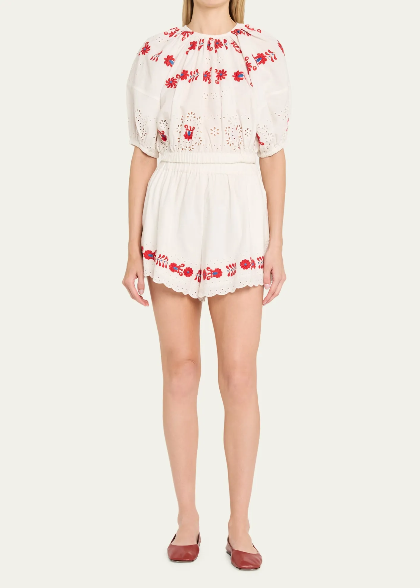 SeaCatharina Embroidered Bubble Crop Top