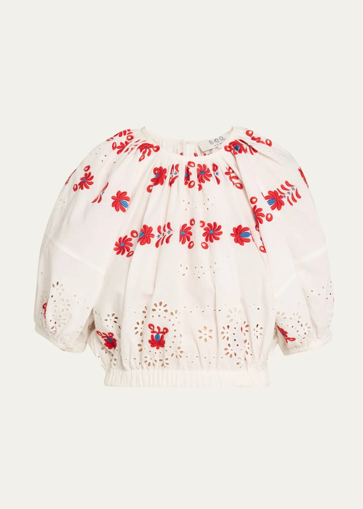 SeaCatharina Embroidered Bubble Crop Top
