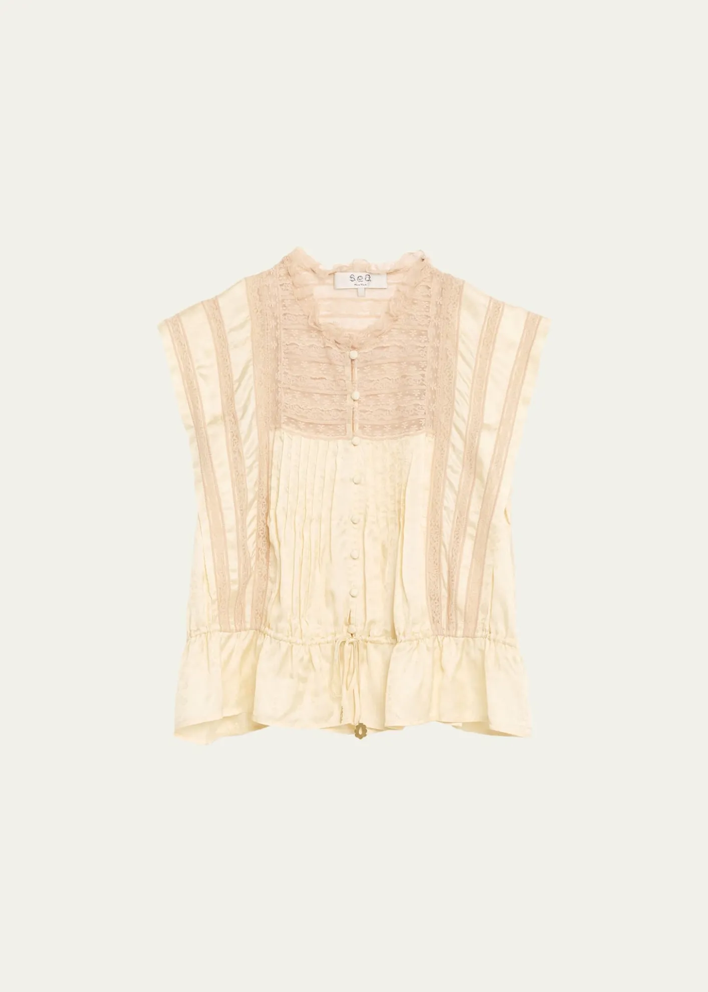 SeaEthel Lace-Embroidered Satin Top