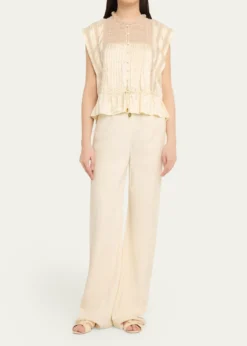 SeaEthel Lace-Embroidered Satin Top