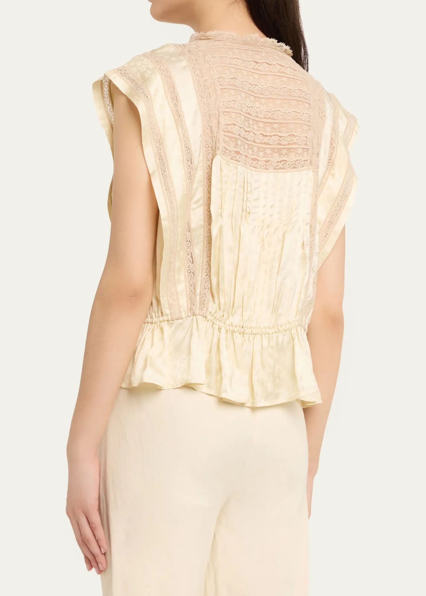 SeaEthel Lace-Embroidered Satin Top