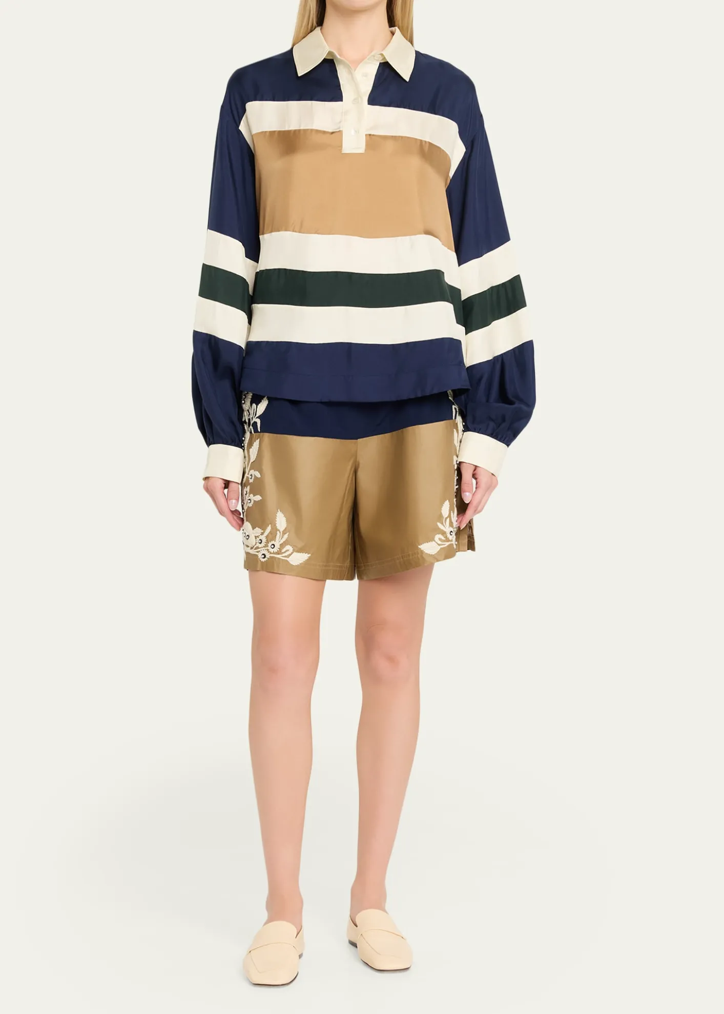 SeaJuliet Stripe Long-Sleeve Polo