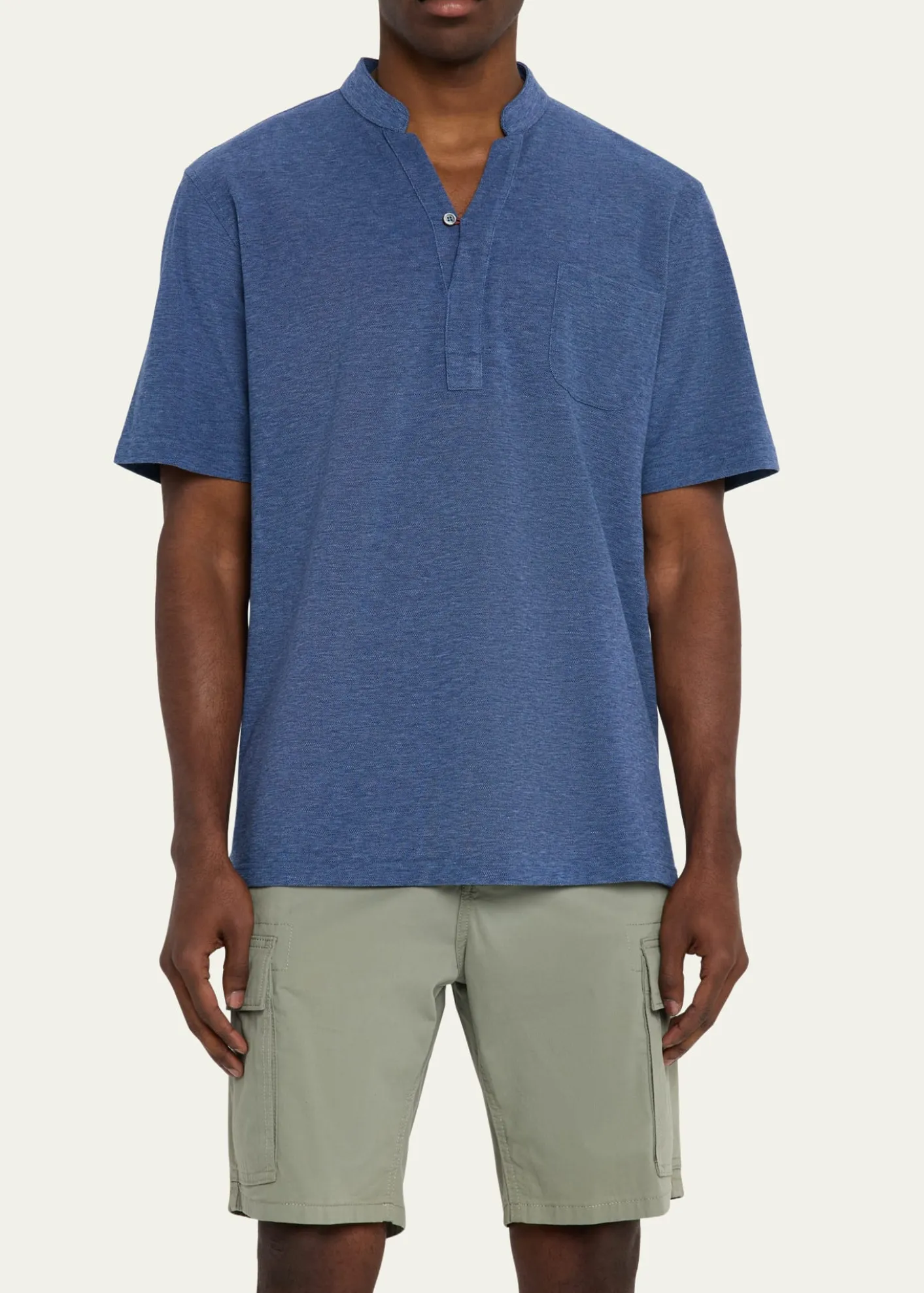 SeaseMen's Fish Tail V-Neck Pocket Polo Shirt