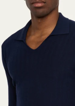 SeaseMen's Herringbone Johnny-Collar Polo Sweater