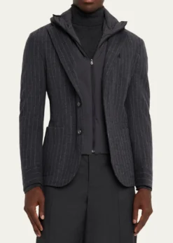 SeaseMen's Hooded Wool Pinstripe Blazer