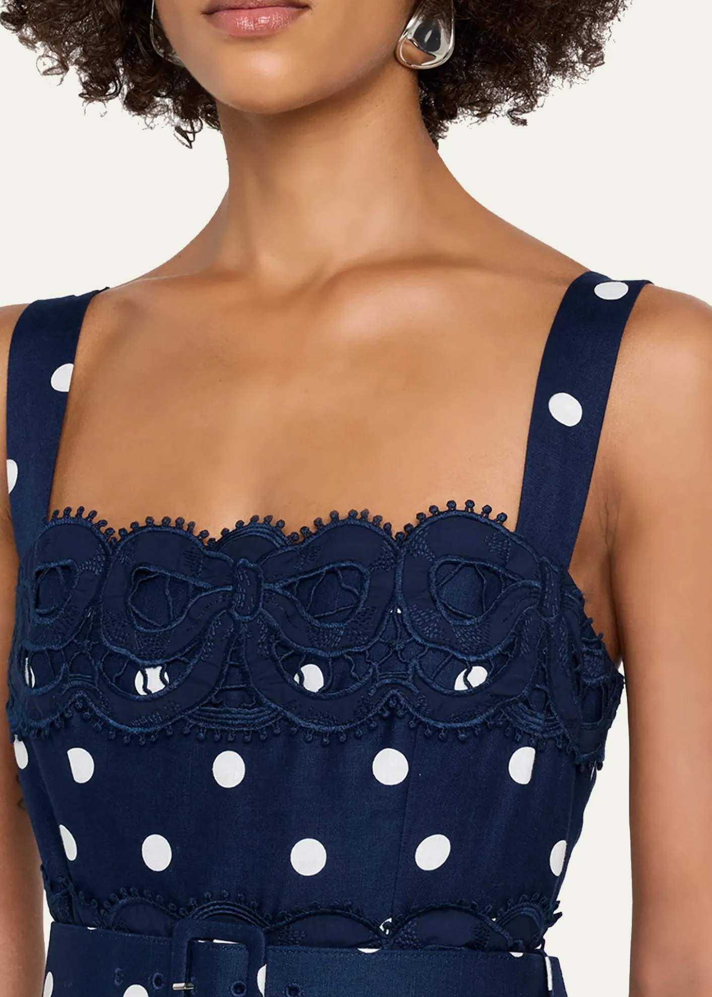 Self-PortraitPolka Dot Linen Midi Dress