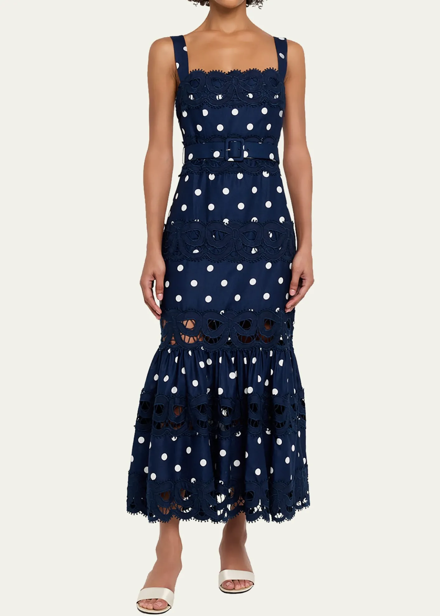 Self-PortraitPolka Dot Linen Midi Dress