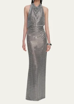 Self-PortraitRhinestone Draped Maxi Dress