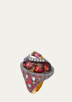 Sevan Bicakci24K Yellow Gold Carved Citrine Peacock and Diamond Ring