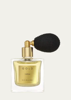 Shalini ParfumGold Parfum Cubique Glass Flacon with Black Bulb Atomizer, 1.7 oz.