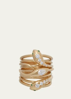 Sidney Garber18K Yellow Gold Serpentine Ring with Diamonds and Emeralds
