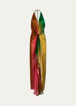 Silvia TcherassiDixon Twisted Satin Plunging Halter Maxi Dress