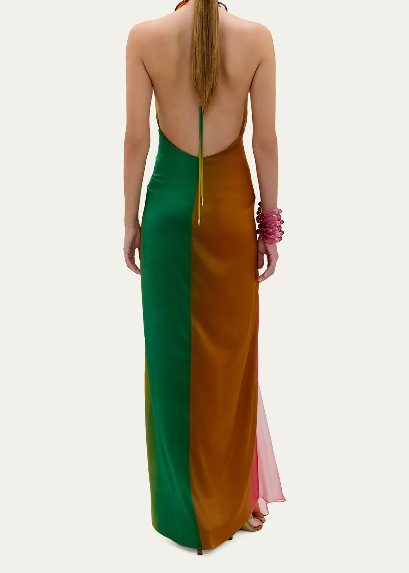 Silvia TcherassiDixon Twisted Satin Plunging Halter Maxi Dress