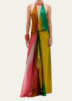 Silvia TcherassiDixon Twisted Satin Plunging Halter Maxi Dress