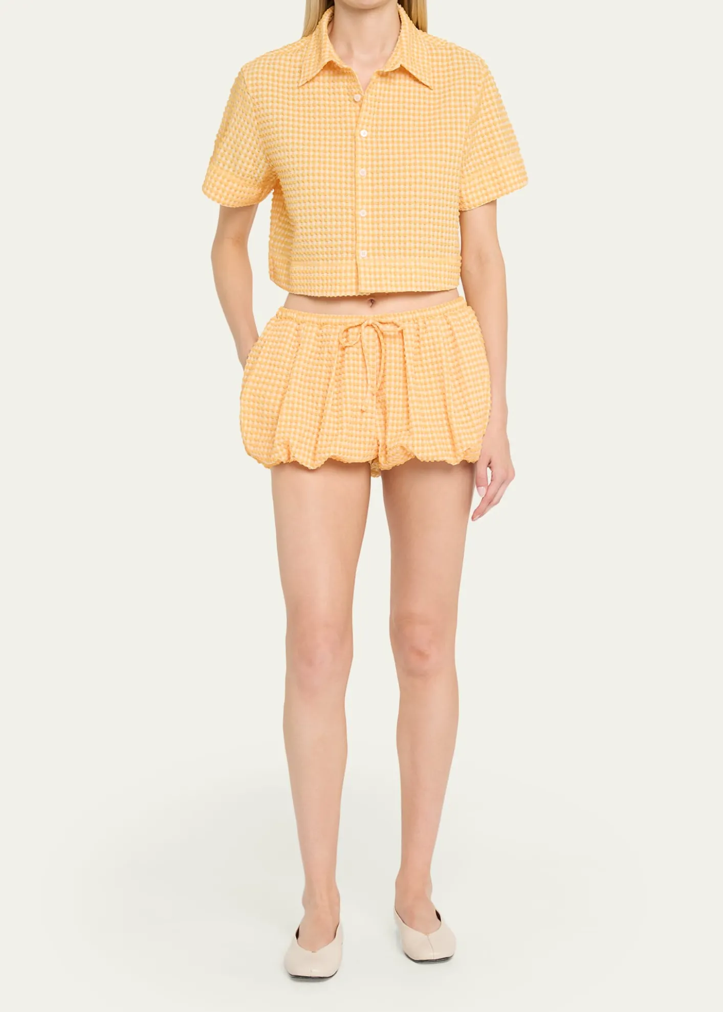 SIMKHAIAddie Textured Gingham Bubble Shorts