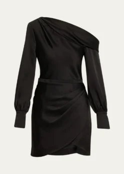 SIMKHAICameron One-Shoulder Wrap-Skirt Satin Mini Dress