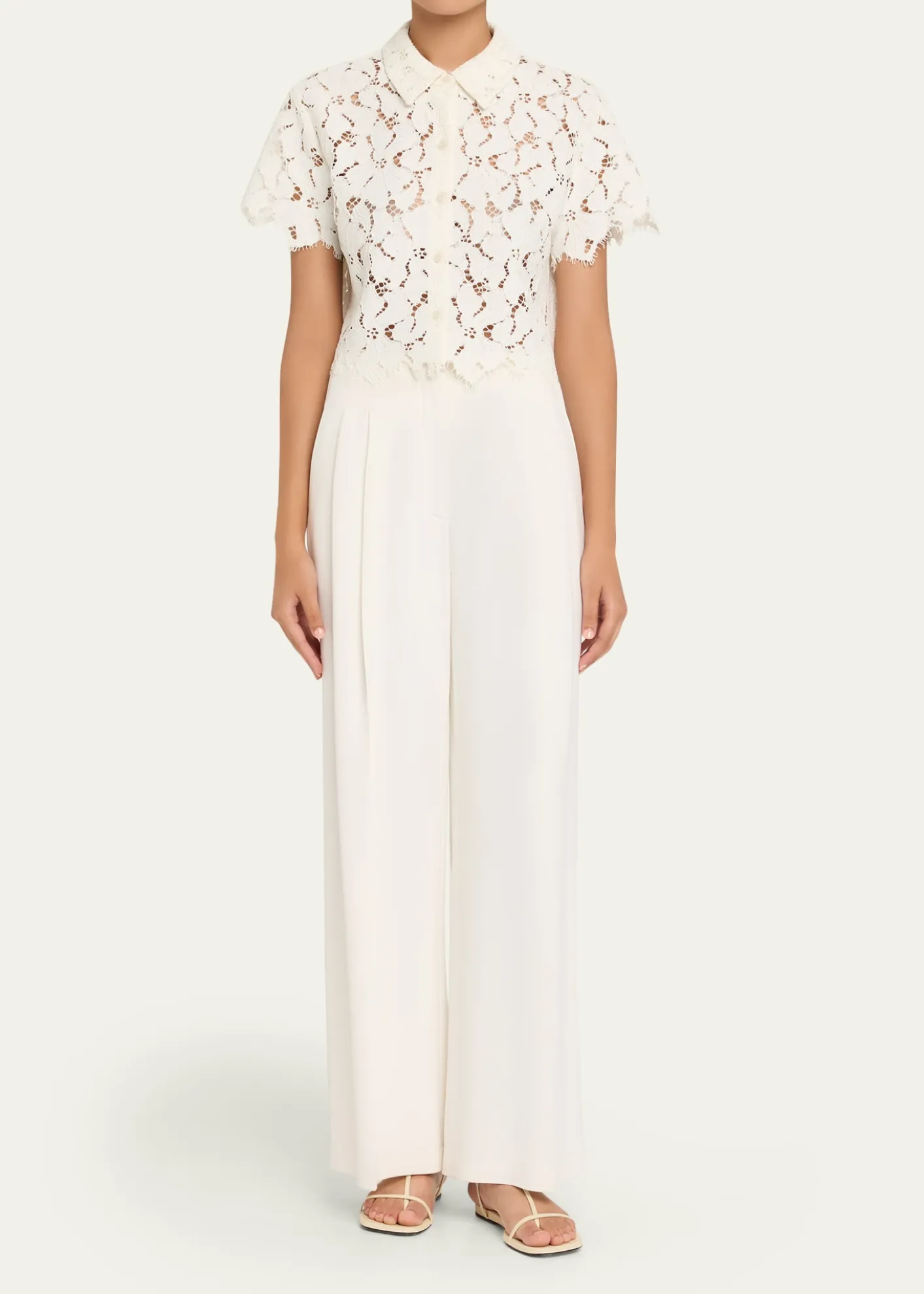 SIMKHAIMarjorie Short-Sleeve Lace Camp Shirt