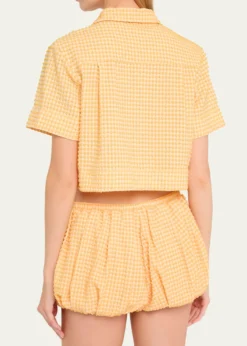 SIMKHAIReeves Textured Gingham Camp Shirt