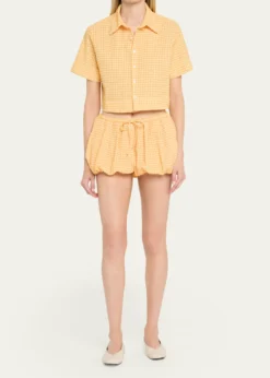 SIMKHAIReeves Textured Gingham Camp Shirt