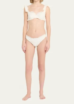 SIMKHAISofie Embroidered Tie-Strap Bikini Top