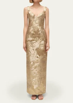 SIMKHAIViella Sleeveless Metallic Jacquard Column Gown