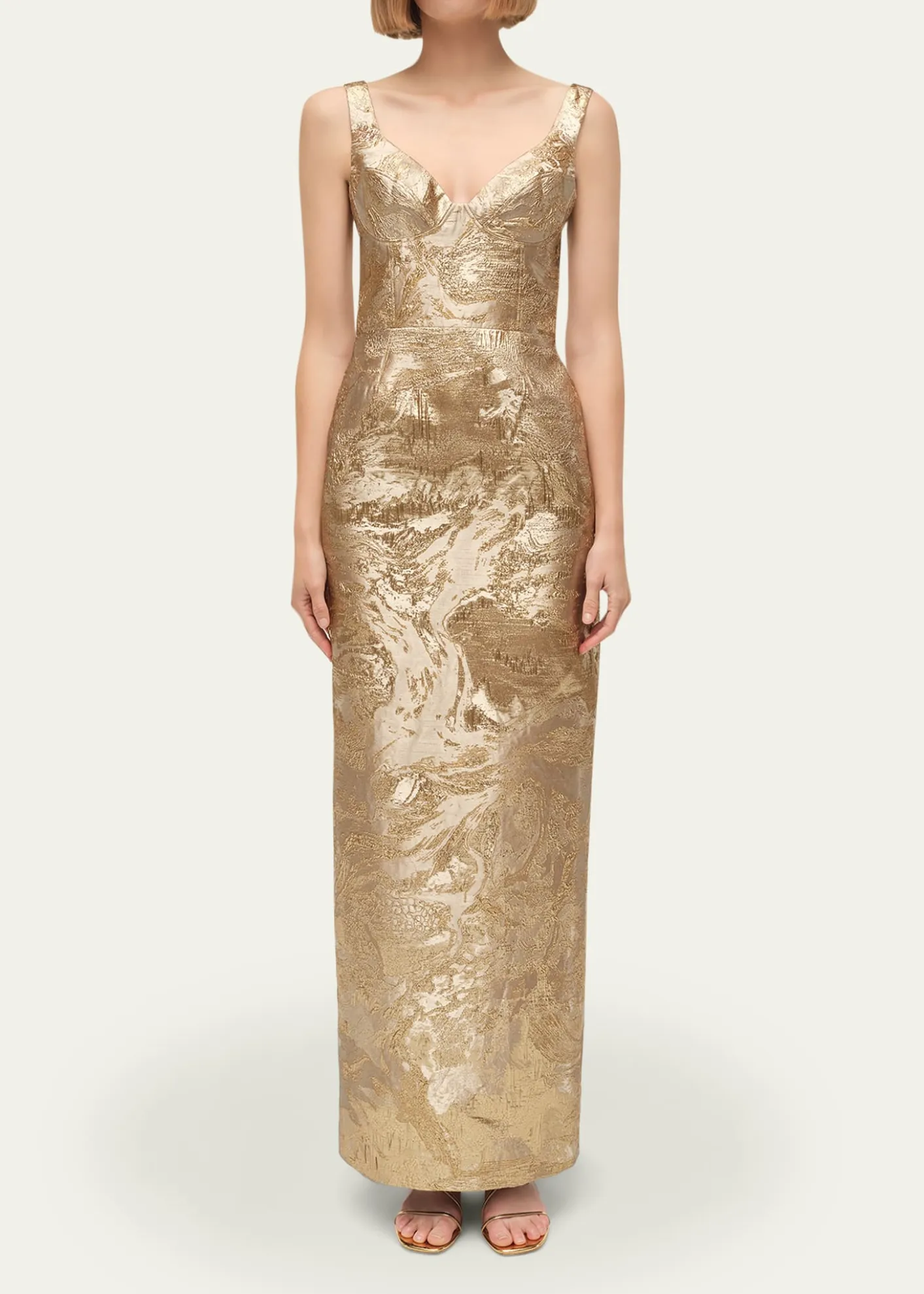 SIMKHAIViella Sleeveless Metallic Jacquard Column Gown