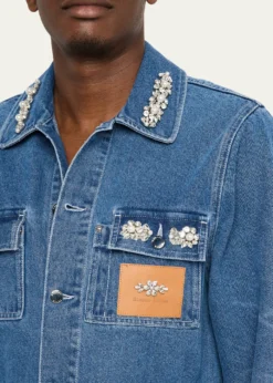 Simone RochaMen's Embellished Washed Denim Jacket